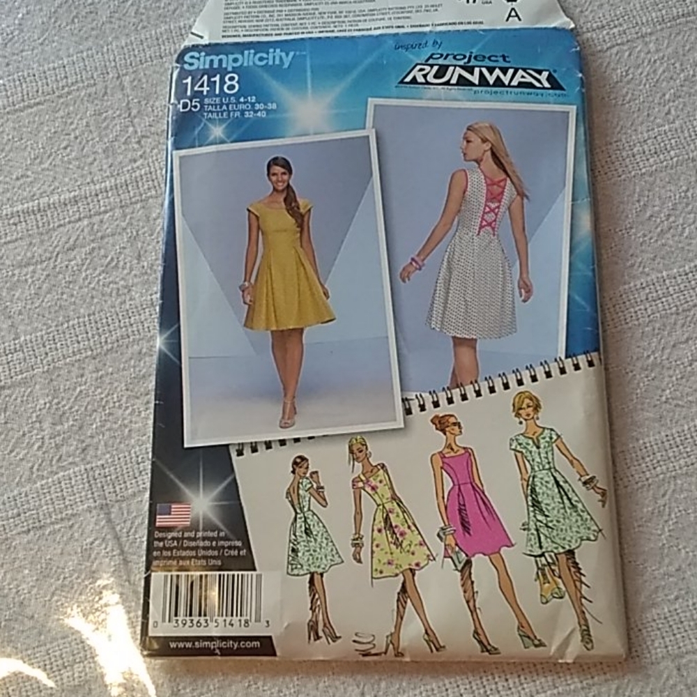 Simplicity Project Runway Sewing Pattern 1418 Used